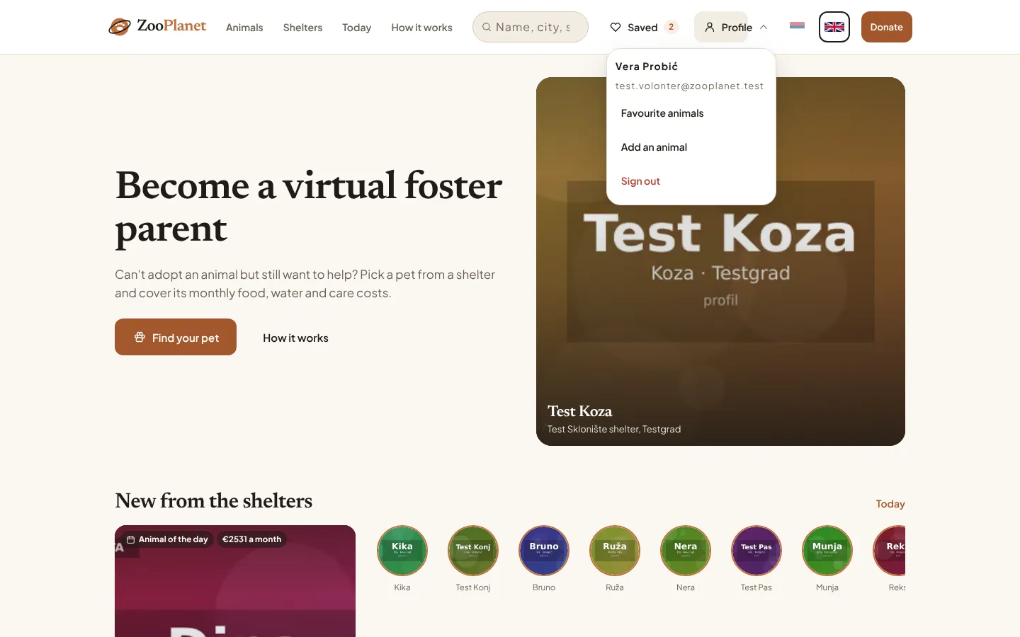 The website's header after signing in, with the account menu open.