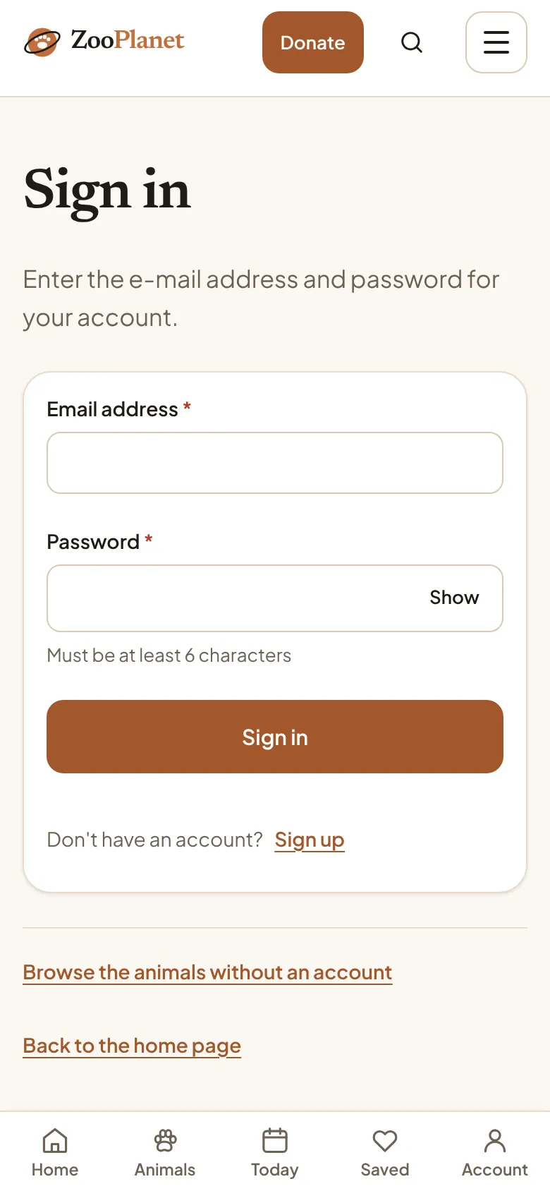The sign-in screen on a phone, with fields for an email address and a password.